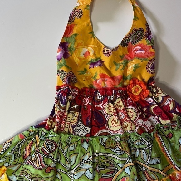 Halter sundress cotton 4 tiered multi color and pattern summer party size 2T - Picture 2 of 8